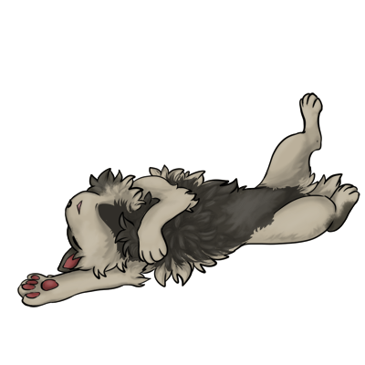 A sneak peak at the baby nyrin, sprawled out asleep. Neutral colored with a dark belly.