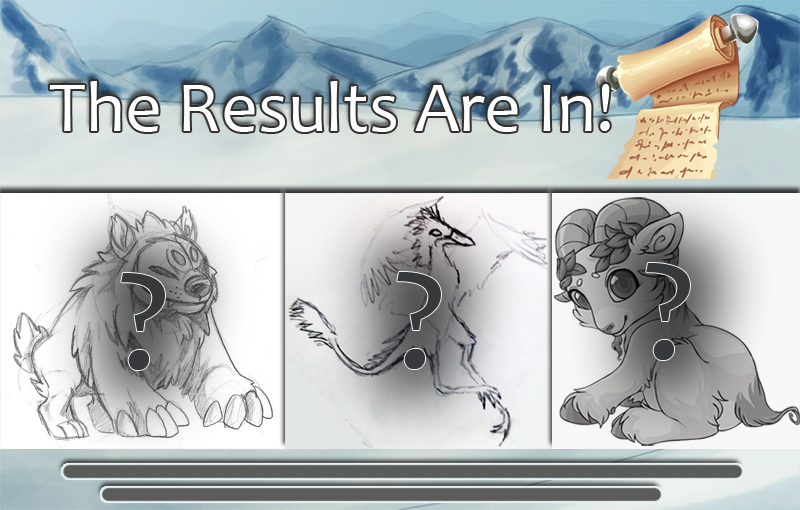 The Results Are In! The Bear, Bird, and Ram Concepts are pictured with question marks over them.